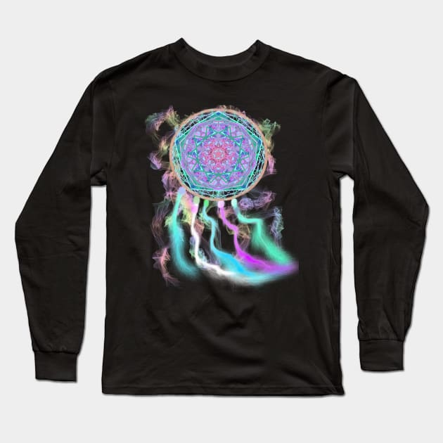 Colorful Native American Mandala Dream catcher art Long Sleeve T-Shirt by starchildsdesigns